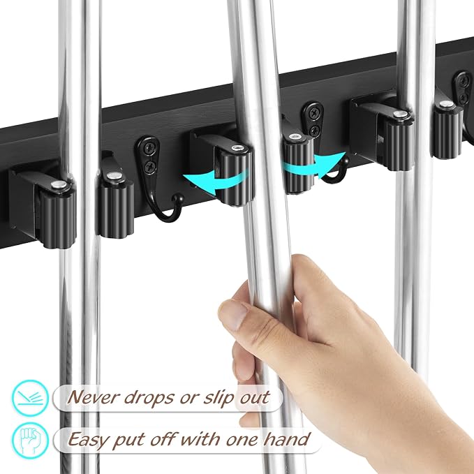 Black Mop Broom Holder Wall Mount - Image 2