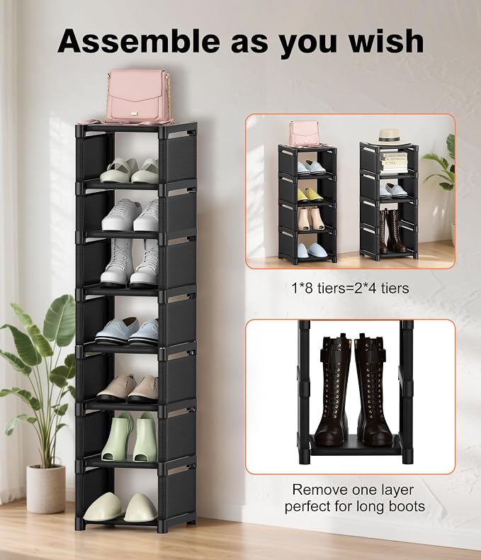 8-Tier Shoe Rack Organizer, Vertical Narrow Space Saving Storage Metal Free - Image 4