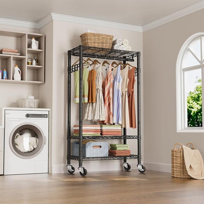 Heavy Duty Clothes Rack Rolling Garment Rack, 3 Tier Adjustable Wire Shelving - Image 7
