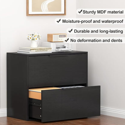 Lateral File Cabinet 2 Drawer, Wood Black File Cabinet - Image 7
