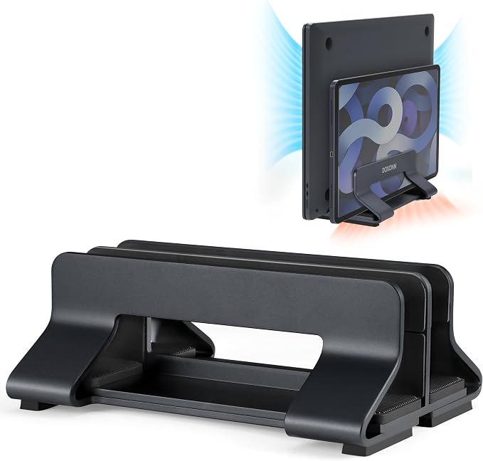 Aluminum Dual Vertical Laptop Stand Dock Holder, Supports 2 Devices, Adjustable by Psitek