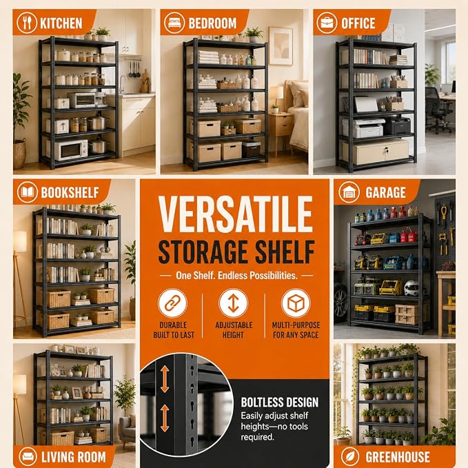 Bolt-Free 4 Tier Metal Bookshelf, 45.5"W Adjustable Tall Bookcase, 1800LBS - Image 9