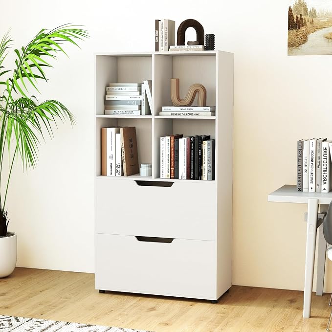 Giantex Bookshelf with 4 Cubes & 2 Drawers, 51” Tall Floor Bookcase with - Image 9