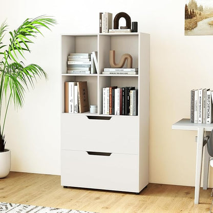 Giantex Bookshelf with 4 Cubes & 2 Drawers, 51” Tall Floor Bookcase with - Image 9
