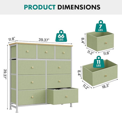 DUMOS 9 Drawer Dresser for Bedroom, Storage Organizer Chest of Drawers | Fabric - Image 3