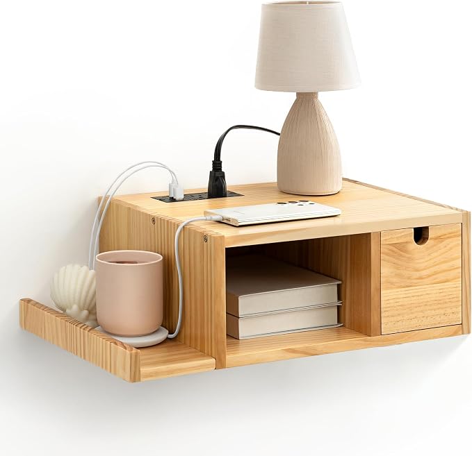 Afuly Floating Nightstand with Charging Station, Wall Mount Night Stand with by Afuly