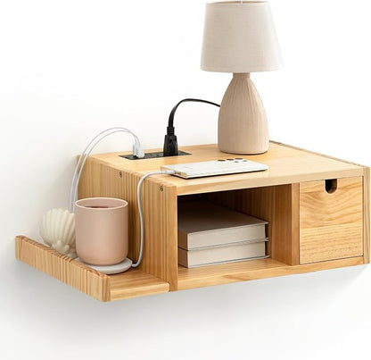 Afuly Floating Nightstand with Charging Station, Wall Mount Night Stand with by Afuly