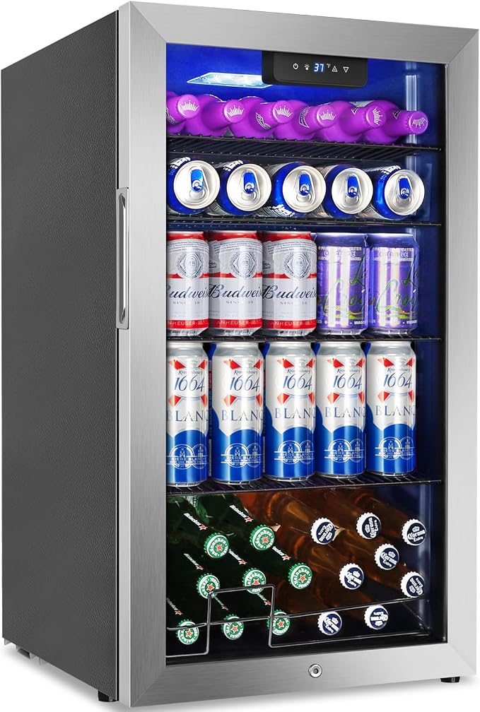 128 Cans Beverage Refrigerator Cooler, 3.2 Cu.Ft Mini Drink Fridge Glass Door by Velieta-SpecialistinFridge