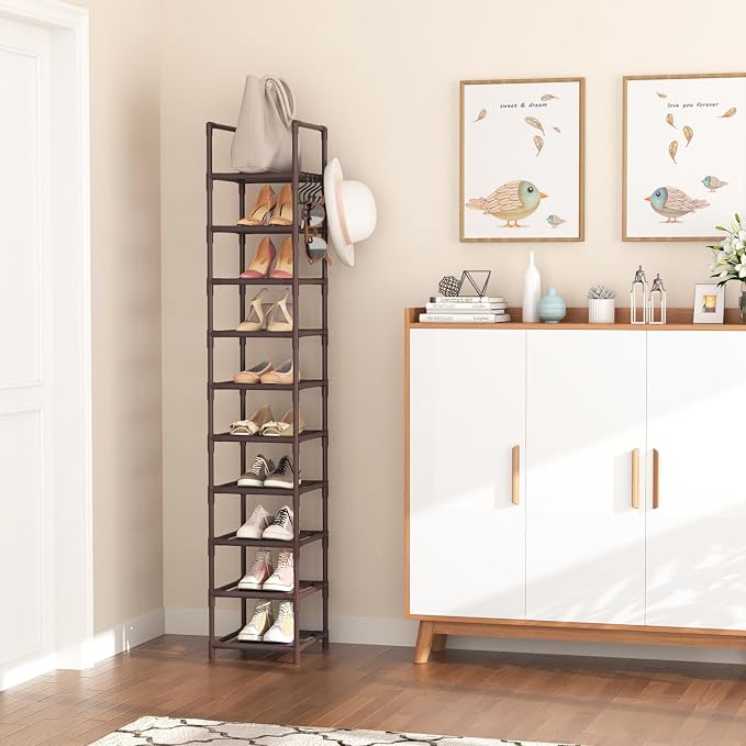 LANTEFUL Tall Shoe Rack 10-Tier Narrow Shoe Shelf Storage - Image 2