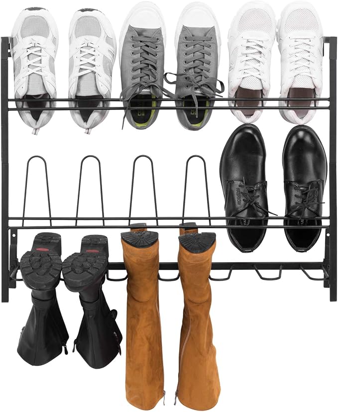 MyGift Premium Black Metal Hanging Wall Shoe Rack - Image 7