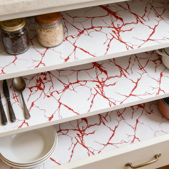 Red Marble Pattern Shelf Liner, Non-Adhesive Non-Slip Thickened Drawer Liner - Image 5