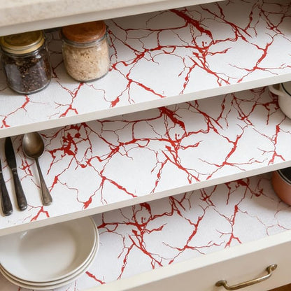 Red Marble Pattern Shelf Liner, Non-Adhesive Non-Slip Thickened Drawer Liner - Image 5