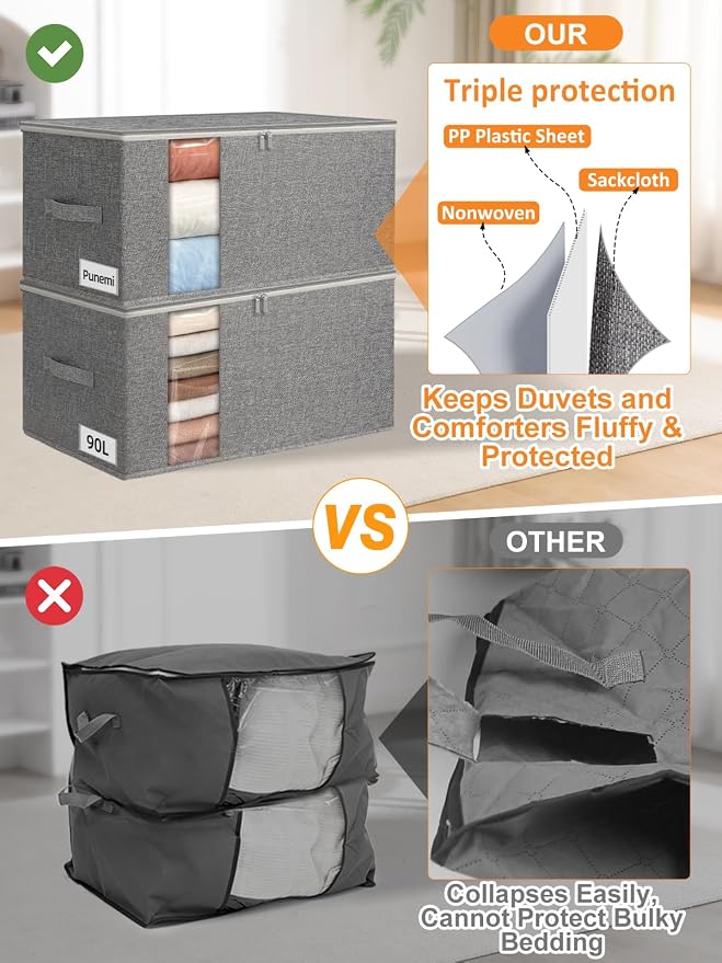 punemi King Size Comforter Storage Bag w/Sturdy Structure, 90L Extra Large - Image 2