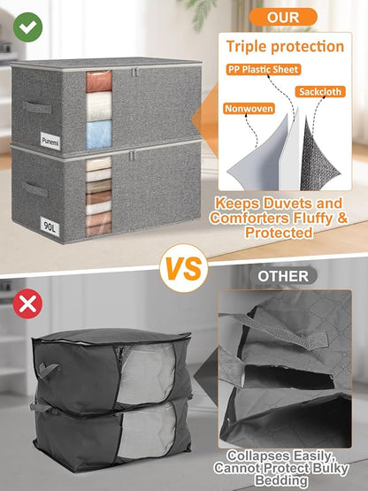 punemi King Size Comforter Storage Bag w/Sturdy Structure, 90L Extra Large - Image 2