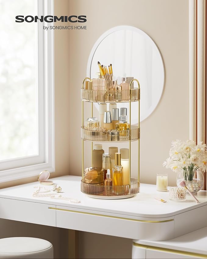 SONGMICS Makeup Organizer, 3-Tier Round Rotating Skincare Organizer Countertop - Image 2