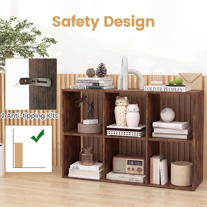 POWERSTONE 6 Cube Storage Organizer Set of 2, 3 Tier Cubby Bookshelf - Image 6