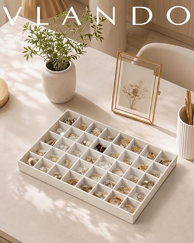 VLANDO Stackable Jewelry Tray, Soft Velvet, Removable Dividers | Individual - Image 4