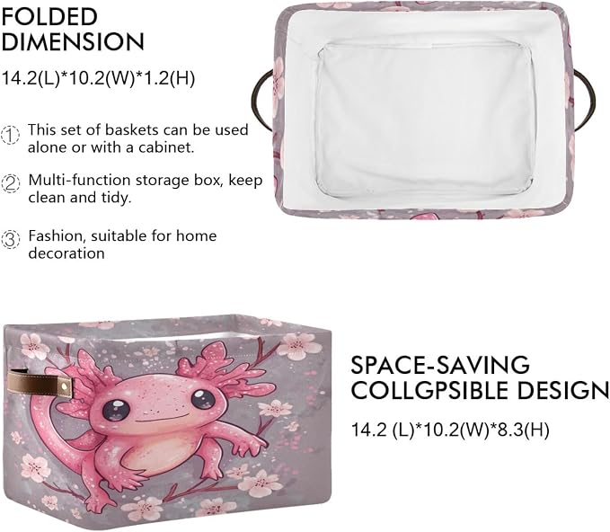 Cute Pink Axolotl with Cherry Blossoms Storage Bins Box Foldable Shelf Basket - Image 2