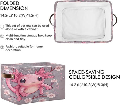 Cute Pink Axolotl with Cherry Blossoms Storage Bins Box Foldable Shelf Basket - Image 2