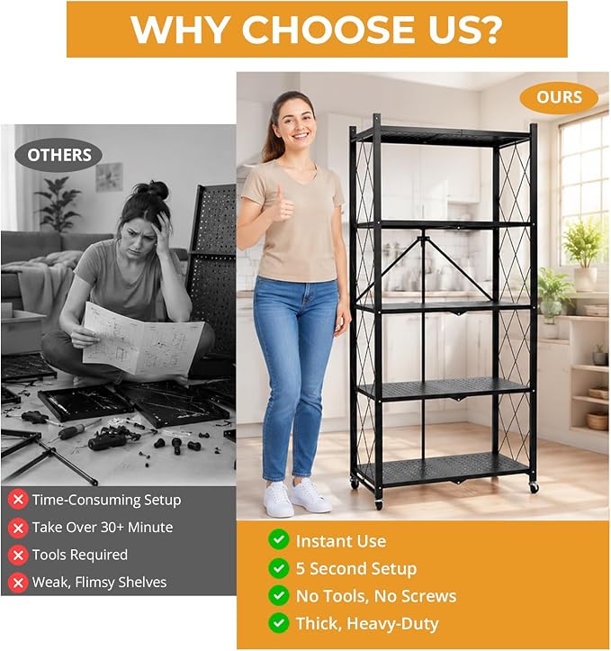COKIHOM 5 Tier Foldable Storage Shelf - Image 8