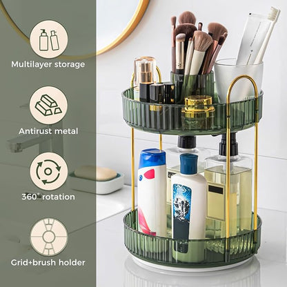 360° Rotating Makeup Organizer, Upgraded 2 Tier Skincare Perfume Organizers - Image 5