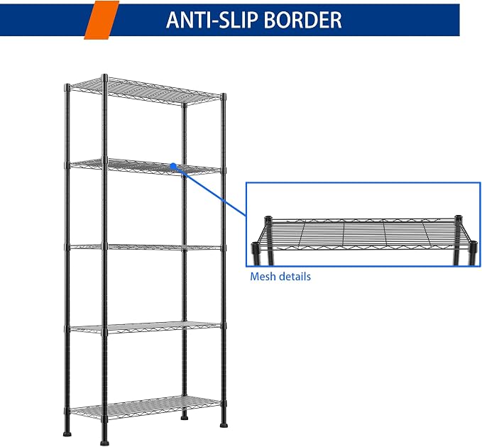 REGILLER 5-Wire Shelving Metal Storage Rack Adjustable Shelves, Standing - Image 7