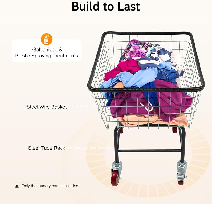 Steel Wire Laundry Cart, Wire Laundry Basket Cart - Image 3