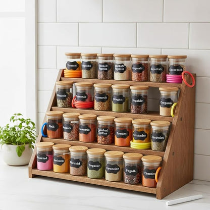 Roshtia Glass Spice Jars with Bamboo Airtight Lids Labels and Chalk Marker Food - Image 6