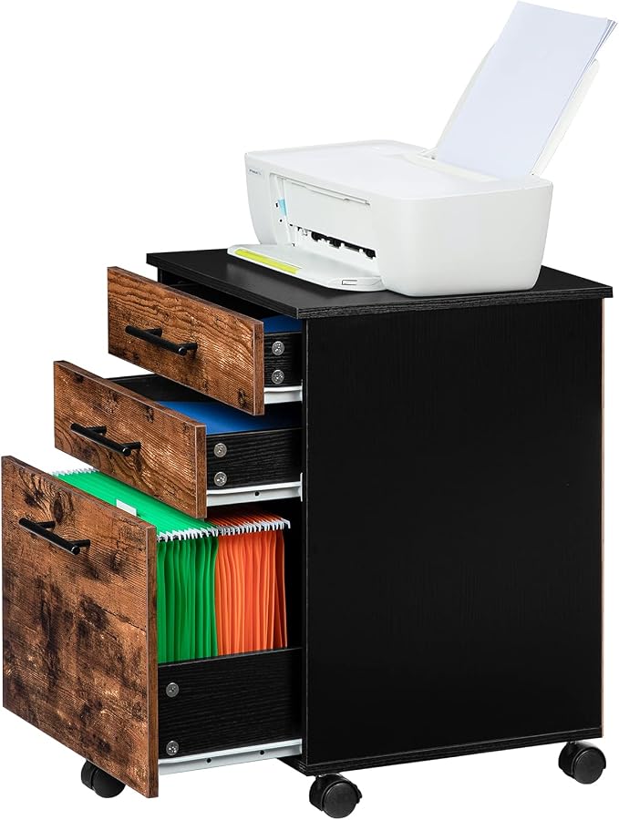 HOOBRO 3-Drawer File Cabinet, Wooden Under Desk Filing Cabinet, fits A4/Letter - Image 9