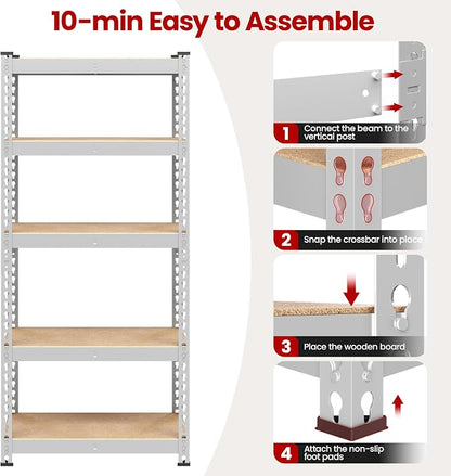 Yaheetech 5-Tier Heavy Duty Storage Shelves 28" W x 12" D x 60" H Silver | - Image 8