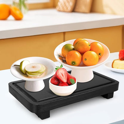 Black Bathroom Counter Organizer Wood Risers Display Pedestal Stand Kitchen - Image 7
