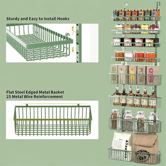 Moforoco Sage Green Over The Door Pantry Organizer, Pantry Door Organizer - Image 4