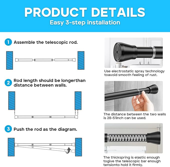 AIZESI Tension Curtain Rod 28 to 48 Inch - Image 7