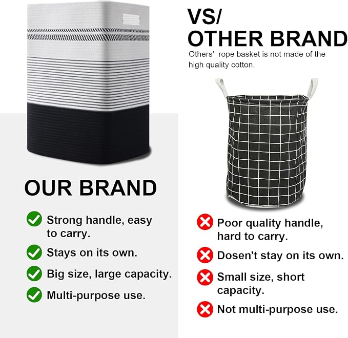 Laundry Hamper, Large Woven Rope Tall Laundry Basket - Image 7