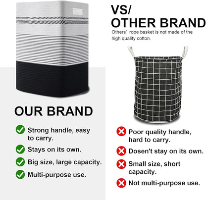 Laundry Hamper, Large Woven Rope Tall Laundry Basket - Image 7