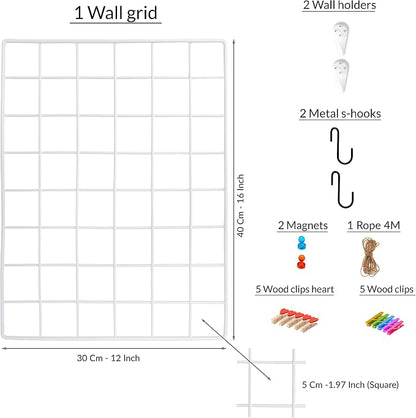 ODOXIA Picture Frame, 15.75x11.81in White Metal & Wood Grid Panel, Wall Mount - Image 2