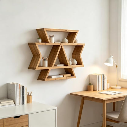 Solid Wood Hexagon Wall Shelf, Tiered Floating Plant Display Organizer - Image 6