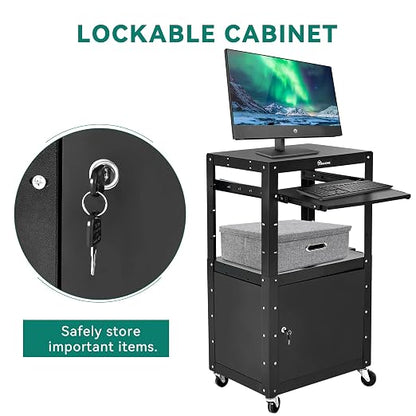 YITAHOME Rolling AV Cart with Wheels & Locking Cabinet, Keyboard Tray & 16.4ft - Image 3