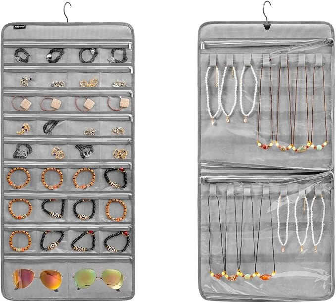 Dual-sided Hanging Jewelry Organizer Necklace Holder Jewelries Storage by ANZORG