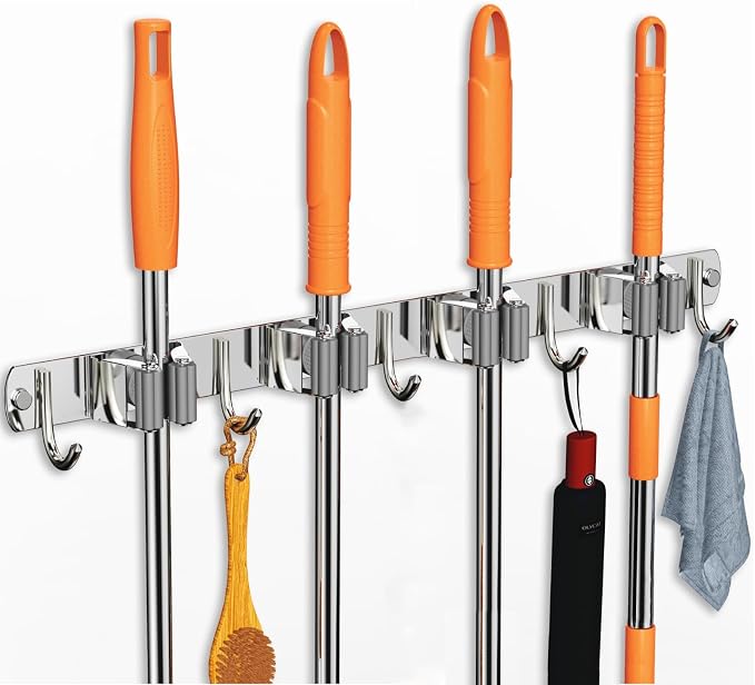 Mop and Broom Holder Wall Mount, Upgraded Broom Organizer Wall Mount, Stainless by CUXIXA