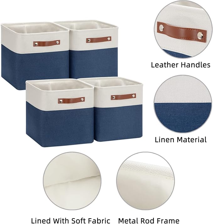 HNZIGE Fabric Cube Storage Bins Basket Set of 4, Closet Storage Cubes - Image 6