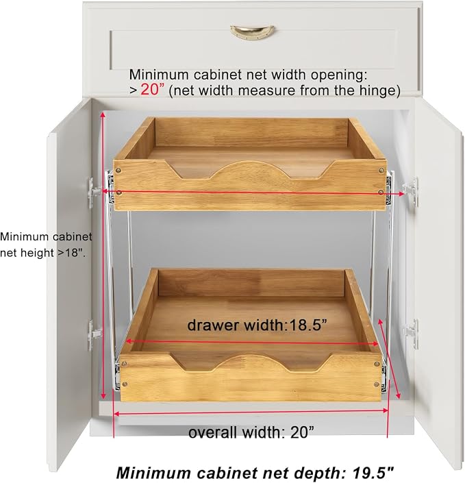 DINDON 2 Tier Pull Out Cabinet Organizer Double Tier Slide Out Wood Drawer - Image 3