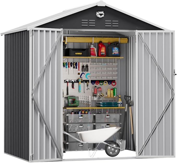 8X6 FT Outdoor Storage Shed, Metal Garden Shed, Storage Tool Sheds - Image 9