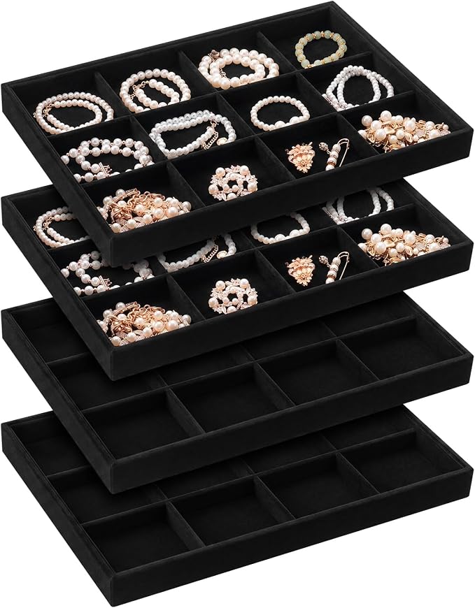 Cinnvoice 4 Pcs Stackable Jewelry Organizer Tray, 12 Grids Velvet Bracelet Ring by Cinnvoice