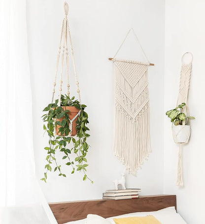 Mkono Macrame Plant Hanger Indoor 35 Inch Hanging Planter Basket Ivory 1Pc | - Image 2