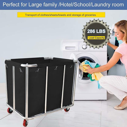 Laundry Cart Commercial Black, 11.35 Bushel Large Industrial Rolling Laundry - Image 3