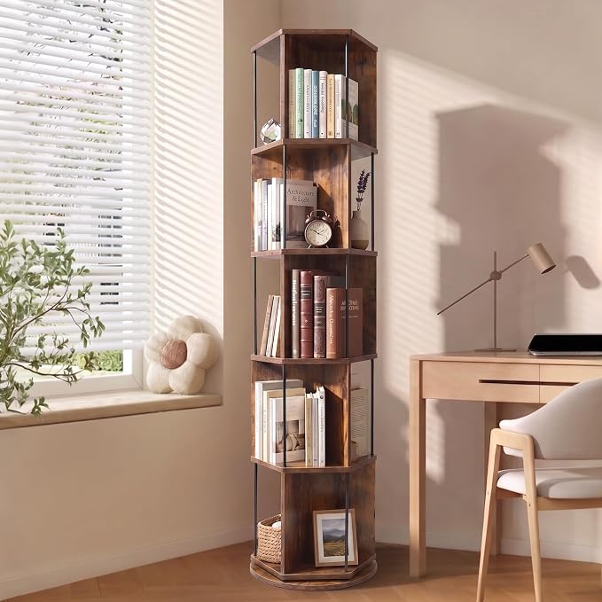 VIWODS Rotating Bookshelf, 5 Tier Spinning Bookshelf Tower, Revolving 360° by VIWODS