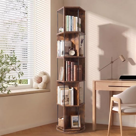 VIWODS Rotating Bookshelf, 5 Tier Spinning Bookshelf Tower, Revolving 360° by VIWODS