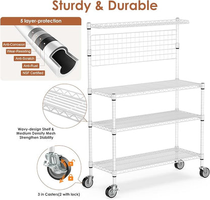 Leteuke Bakers Rack with Storage & Wheels, 42 Inch Microwave Stand Kitchen - Image 3