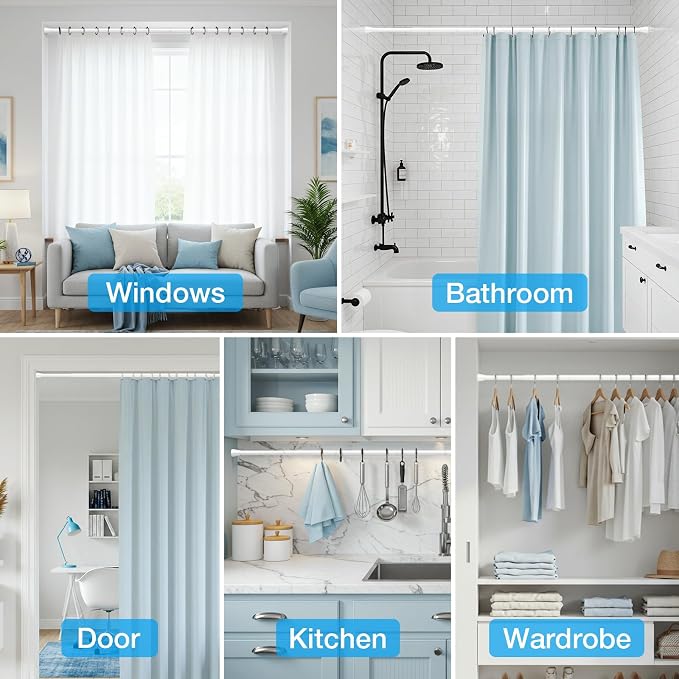 MEXAU 1Pack Spring Tension Curtain Rod 44-77 inch White Small Tension Rod | - Image 3